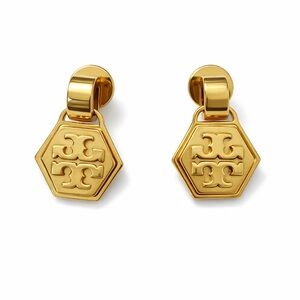 Tory Burch Gold Hexagonal Logo Earrings
